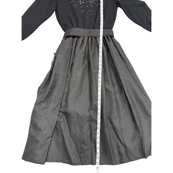 Vtg 70s Ciao Black Embellished Sweater & Satin Full Skirt Dress MCM Women Size 6 - Picture 7 of 7